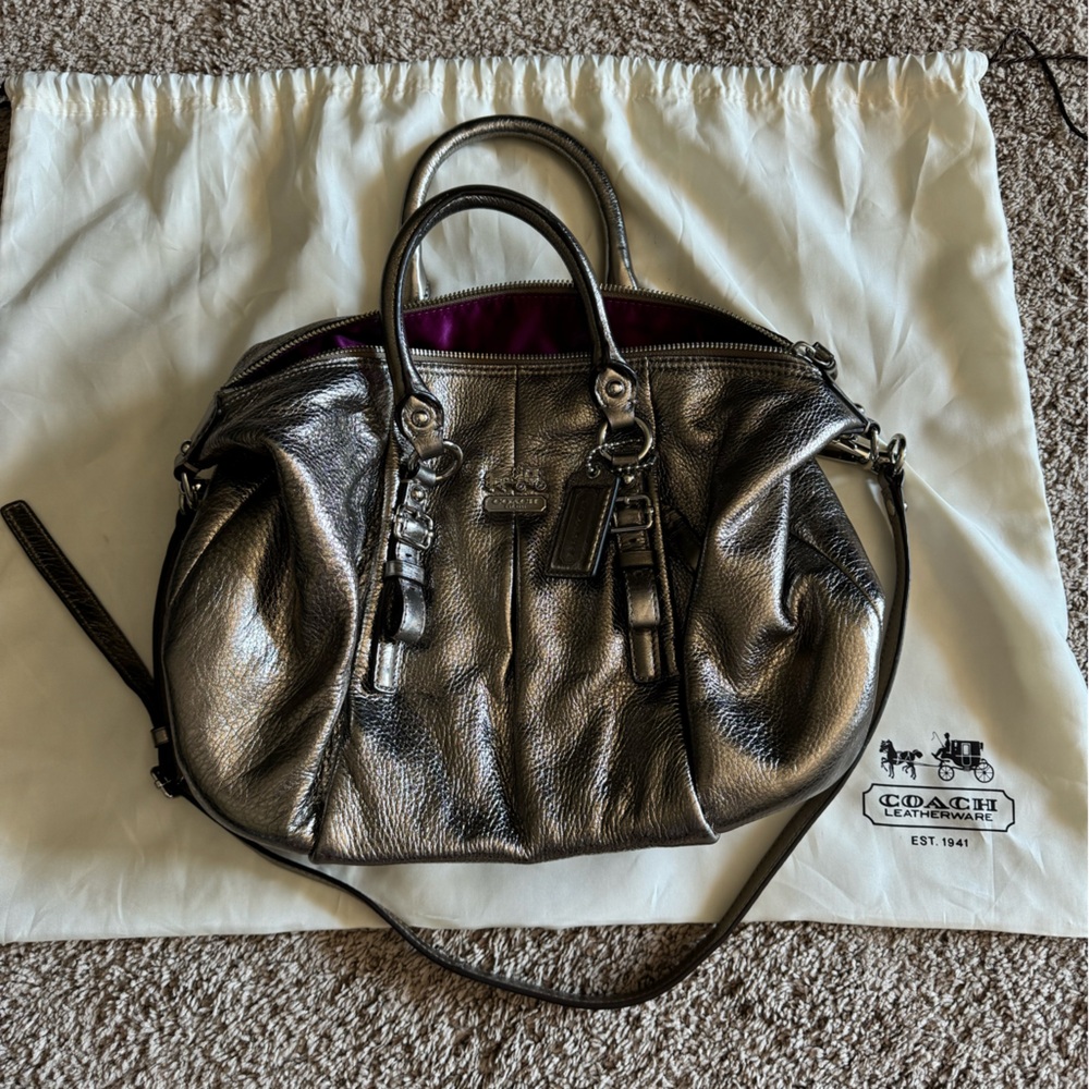 Coach Madison Juliette Genuine Leather Satchel Bag - Metallic Silver - Unused